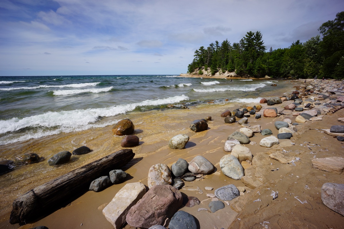 rocky shoreline of mosquito beach at pictured rocks national lakeshore, mi