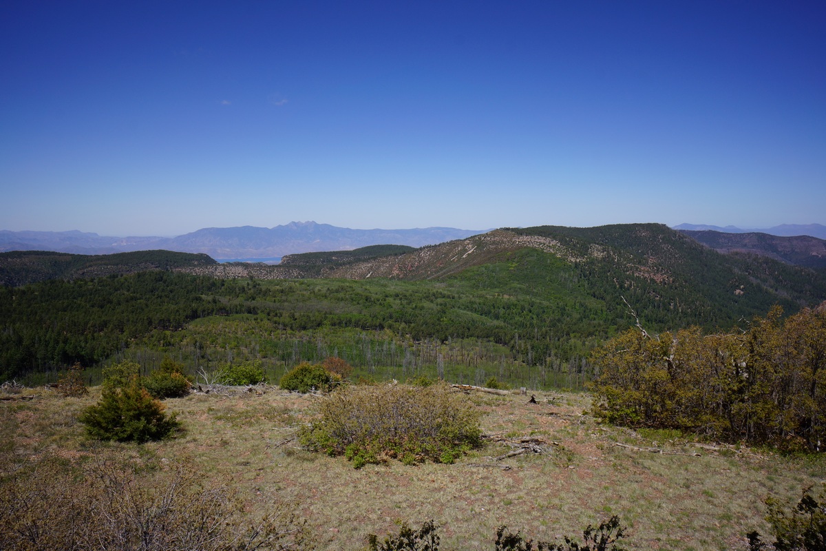 view of the four peaks and theodore roosevelet lake from the fire tower on aztec peak