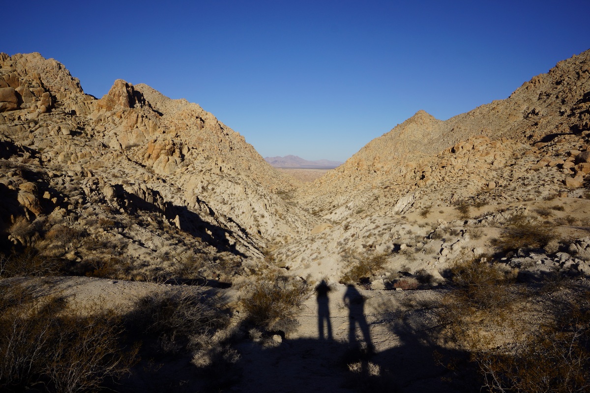 shadows of hikers in the coxcomb mountains