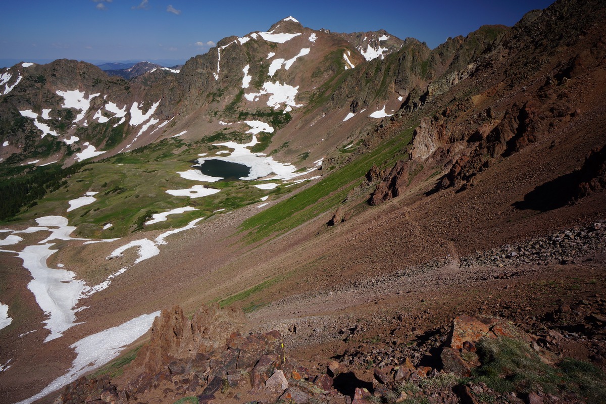 view of the trail to deluge lake from the top of snow peak in the eagles nest wilderness