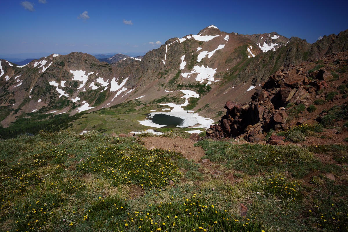 view of deluge lake from snow pass in the gore mountains