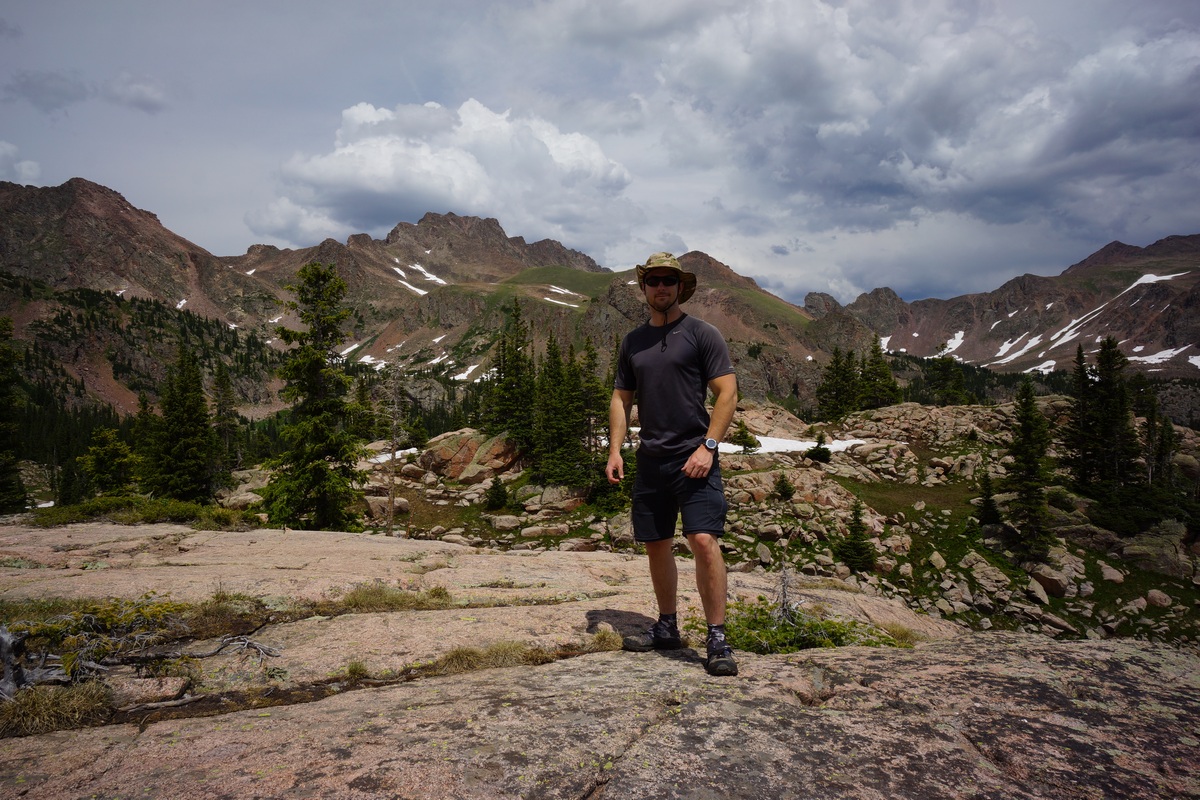 hiker in gore mountains as storm approaches