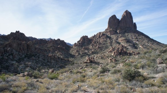 view of weavers needle to the west from terrapin trail
