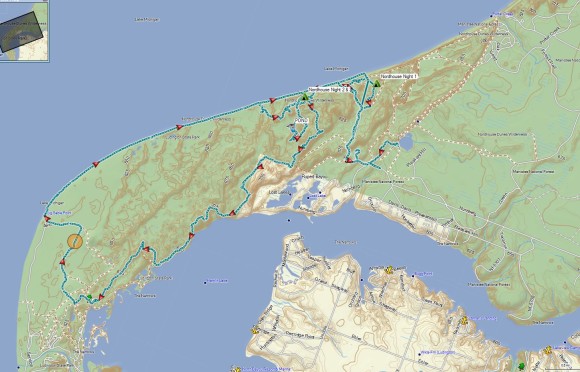 nordhouse dunes route hiked shown on map