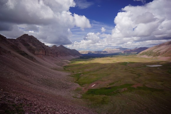 a view of upper oweep basin while ascending porcupine pass