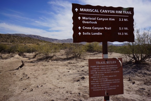 sign at the mariscal canyon rim trail head